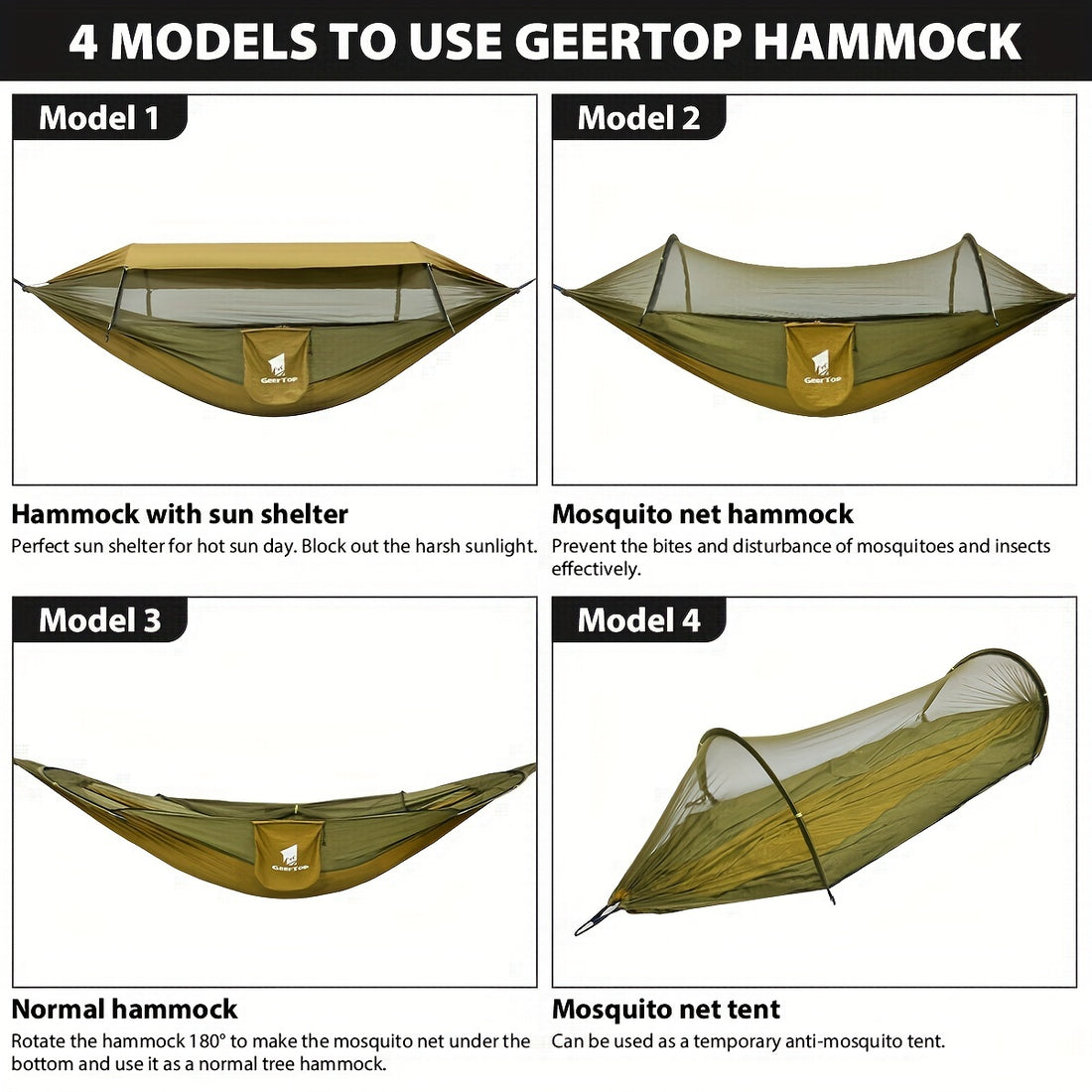 GEERTOP 3-in-1 Outdoor Camping Hammock with Mosquito Net