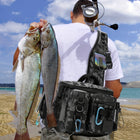 Fishing Backpack Tackle Sling Bag with Rod Holder, Durable Nylon