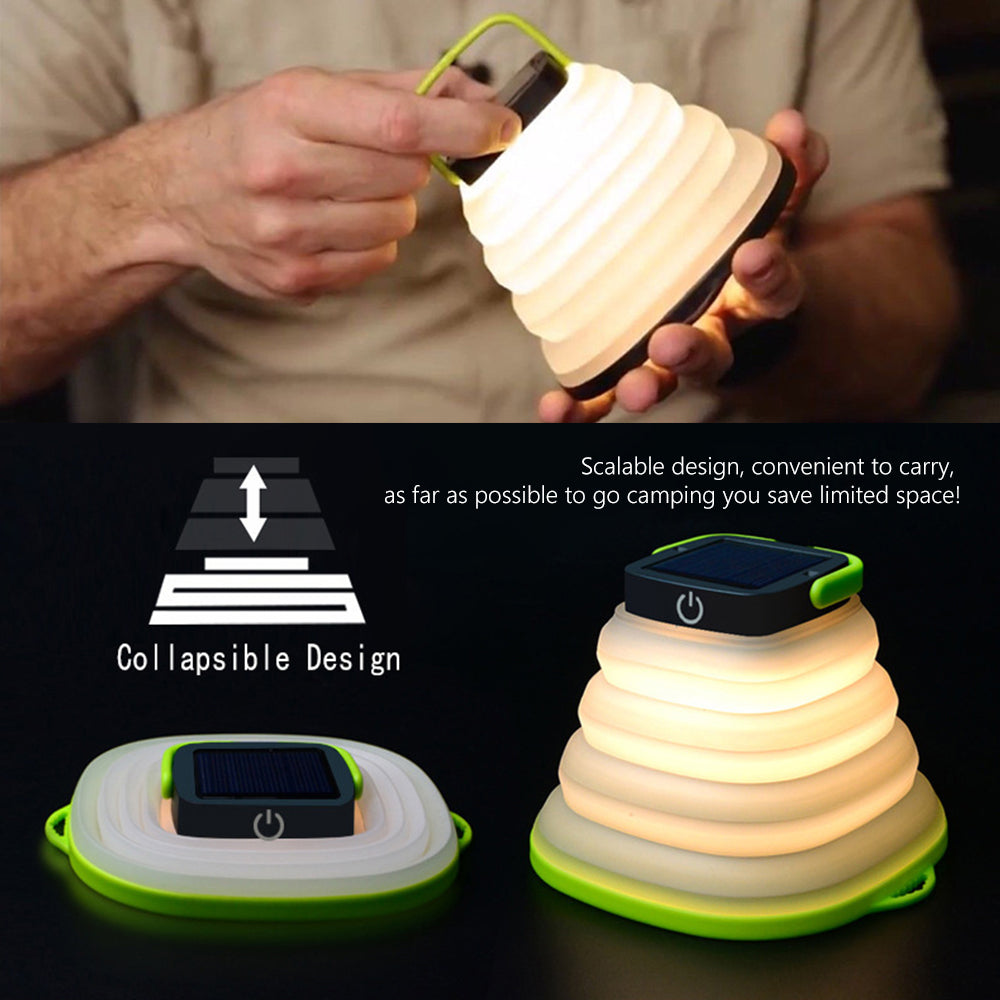 Collapsible Solar Camping Lantern – IP68 Waterproof, USB Rechargeable