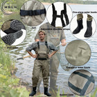 Fishing Waders with Boots, Nylon Chest Wader 170T, 15000mm Waterproof, Adjustable Straps, Large Pocket, All-Season Fishing Gear