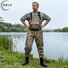Fishing Waders with Boots, Nylon Chest Wader 170T, 15000mm Waterproof, Adjustable Straps, Large Pocket, All-Season Fishing Gear