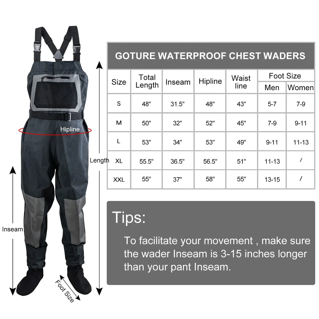Goture-Thickened Fly Fishing Waders, 100% Waterproof Fishing Clothes, Chest Overalls, Breathable Boot, S, M, L, XL, XXL