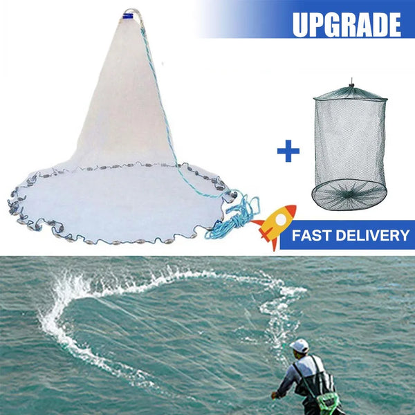 Saltwater Fishing Cast Net for Bait Trap 3ft/4ft/5ft/6ft/7ft/8ft/9ft/10ft Radius with Heavy Duty Real Zinc Sinker Weights