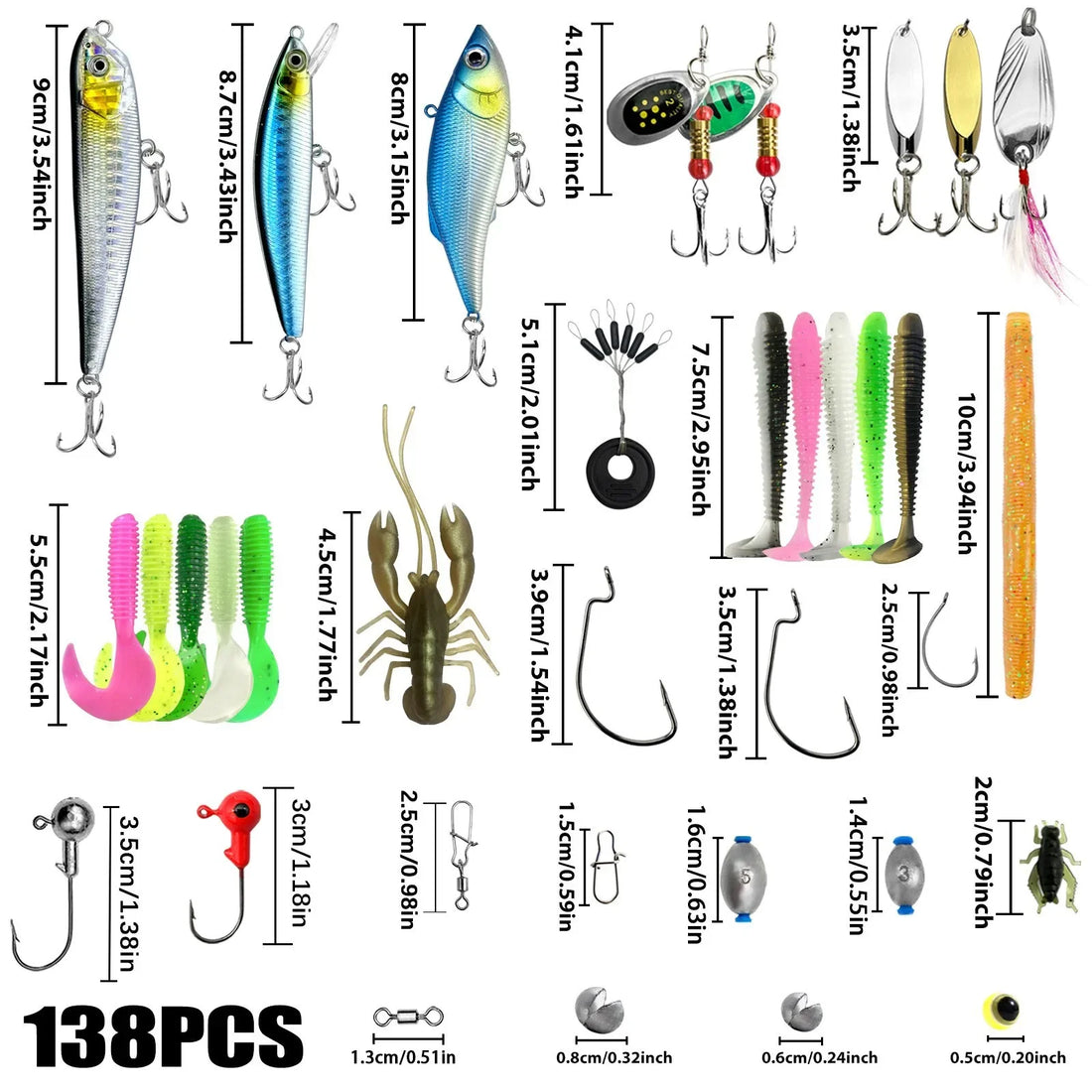 Fishing Lures Tackle Box with Crankbaits, Spoon, Hooks, Weights & Other Accessories, Fishing Bait Lure Gear Kit Gifts for Men
