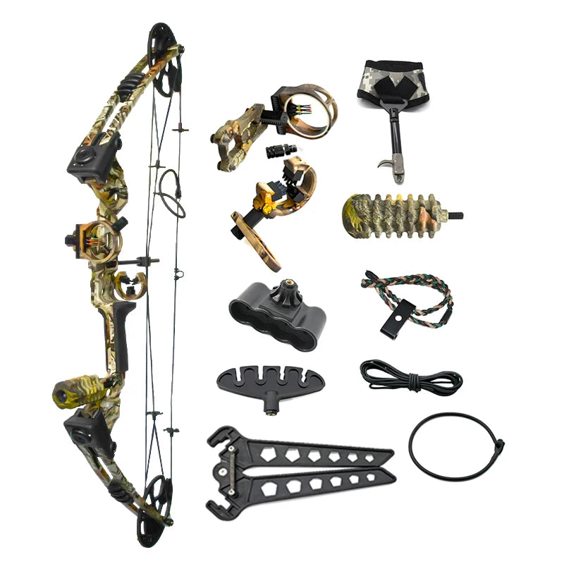 Outdoor Archery Hunting Shooting 20-70 lb Right Hand Black/Camouflage Compound Bow Set Aluminum Alloy with Bow Accessories