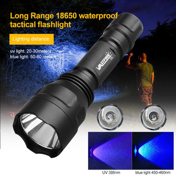 Rechargeable Blue & UV Waterproof Camping Flashlight