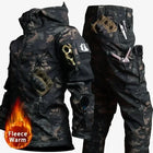 Winter Thick Camo Suit Waterproof Tactical Jackets Training Multi-pocket Hooded Jacket Fleece Pants Men Outdoor Hunting clothes