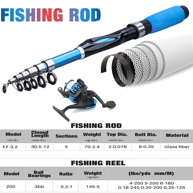 Fishing Rod Kits 1.2M Telescopic Sea Spinning Reel Lure Set Fishing Gear Baits Accessories Bag Beginner With 18Pcs  Lure Tackle