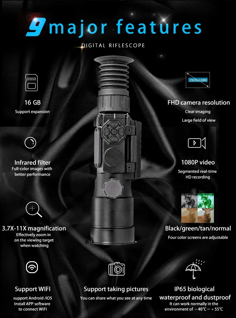 Night Vision Scope for Hunting 3.7-11X Zoom Focusing Optical Heat Night Thermal Imaging Monocular for Hunting