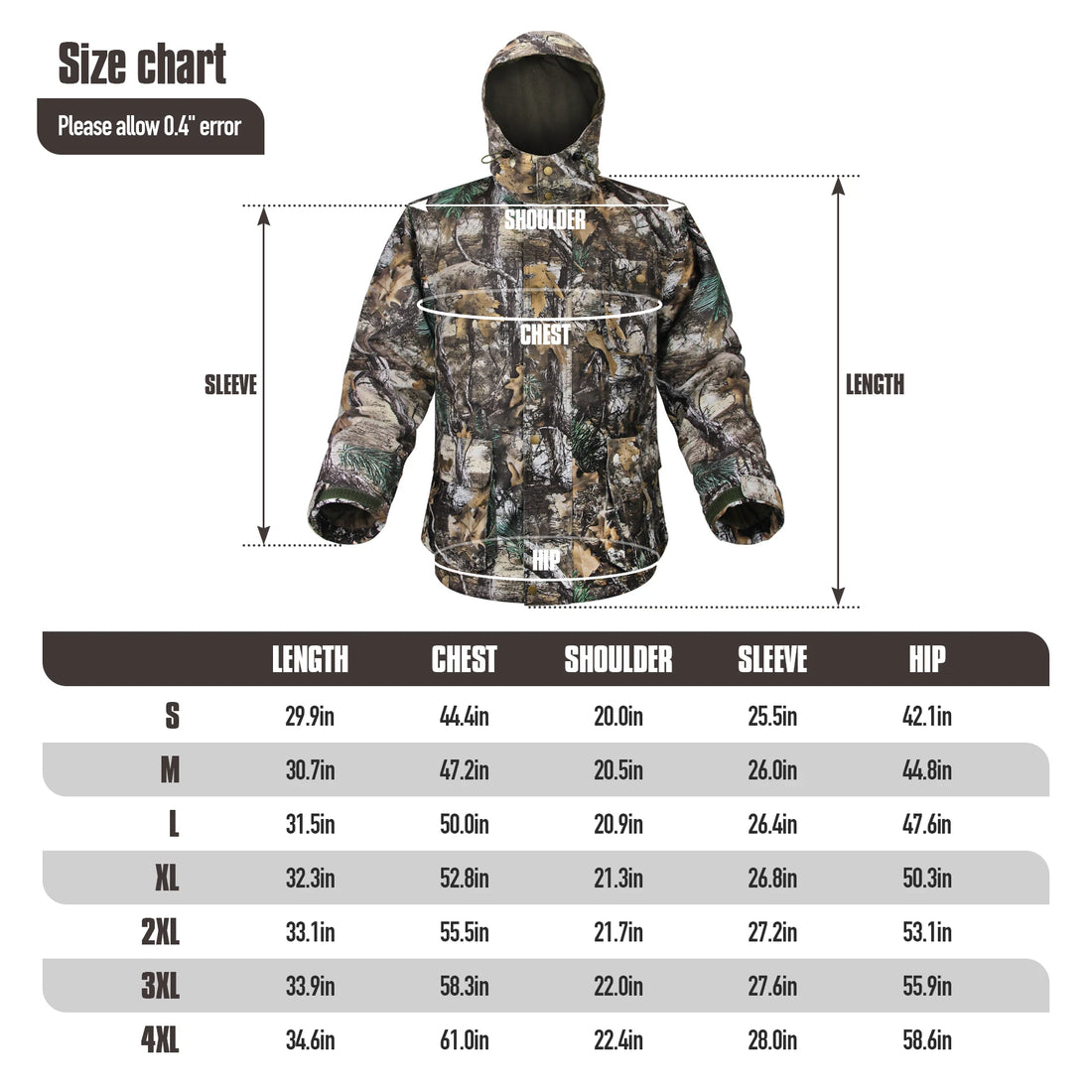 Hunting Jacket with Fleece Lining Tactical Waterproof Hooded Coat Outdoor Silent Deer Hunting Parka Upland Camo Hunting Jackets