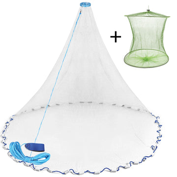 Cast Net 3/8" Mesh 3/4/5/6/8ft for USA Freshwater Saltwater Casting Nets with Weight Sinker & Bait Shrimp Trap Fish Accessories
