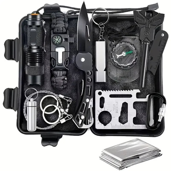 Survival Kit military Camping Multifunction Defense Equipment First Aid SOS for Wilderness Adventure With knife Thermal Blanket