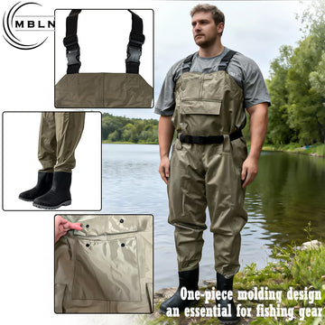 Fishing Waders with Boots, Nylon Chest Wader 170T, 15000mm Waterproof, Adjustable Straps, Large Pocket, All-Season Fishing Gear