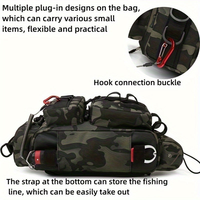 Fishing Backpack Tackle Sling Bag with Rod Holder, Durable Nylon